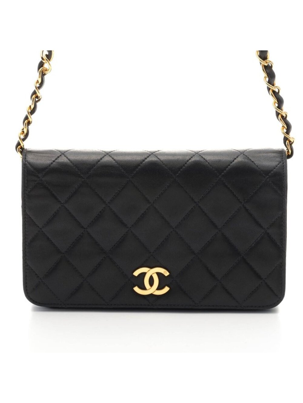 Chanel Shoulder Bag Mini Quilted 19 Push Lock Full Flap Chain Black Gold